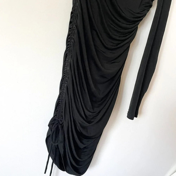 Zara Ruched Asymmetrical One Arm Stretch Mini Dress Black Sz S - Picture 5 of 7